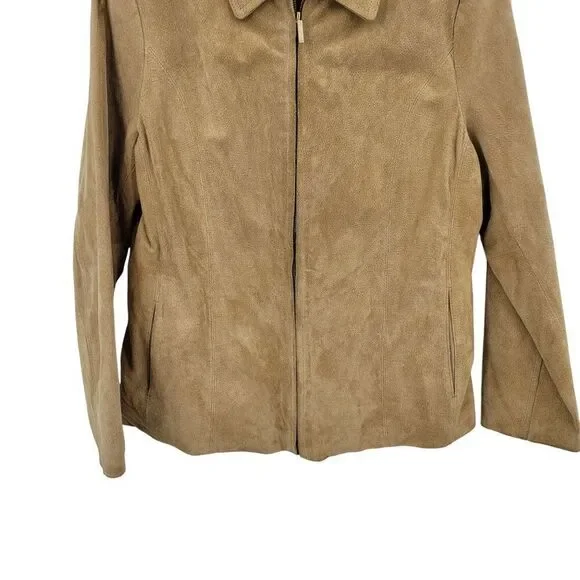 Vtg Womens Siena Camel Suede Genuine Leather Jacket Shacket Sz L Zip Neutral - Picture 5 of 11
